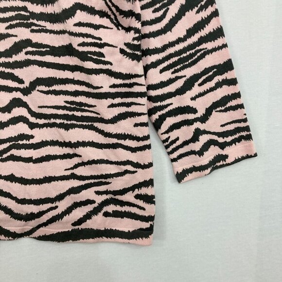 Quacker Factory size 1X Pink Black Animal Print Embellished Stretch Knit Top - Picture 3 of 9
